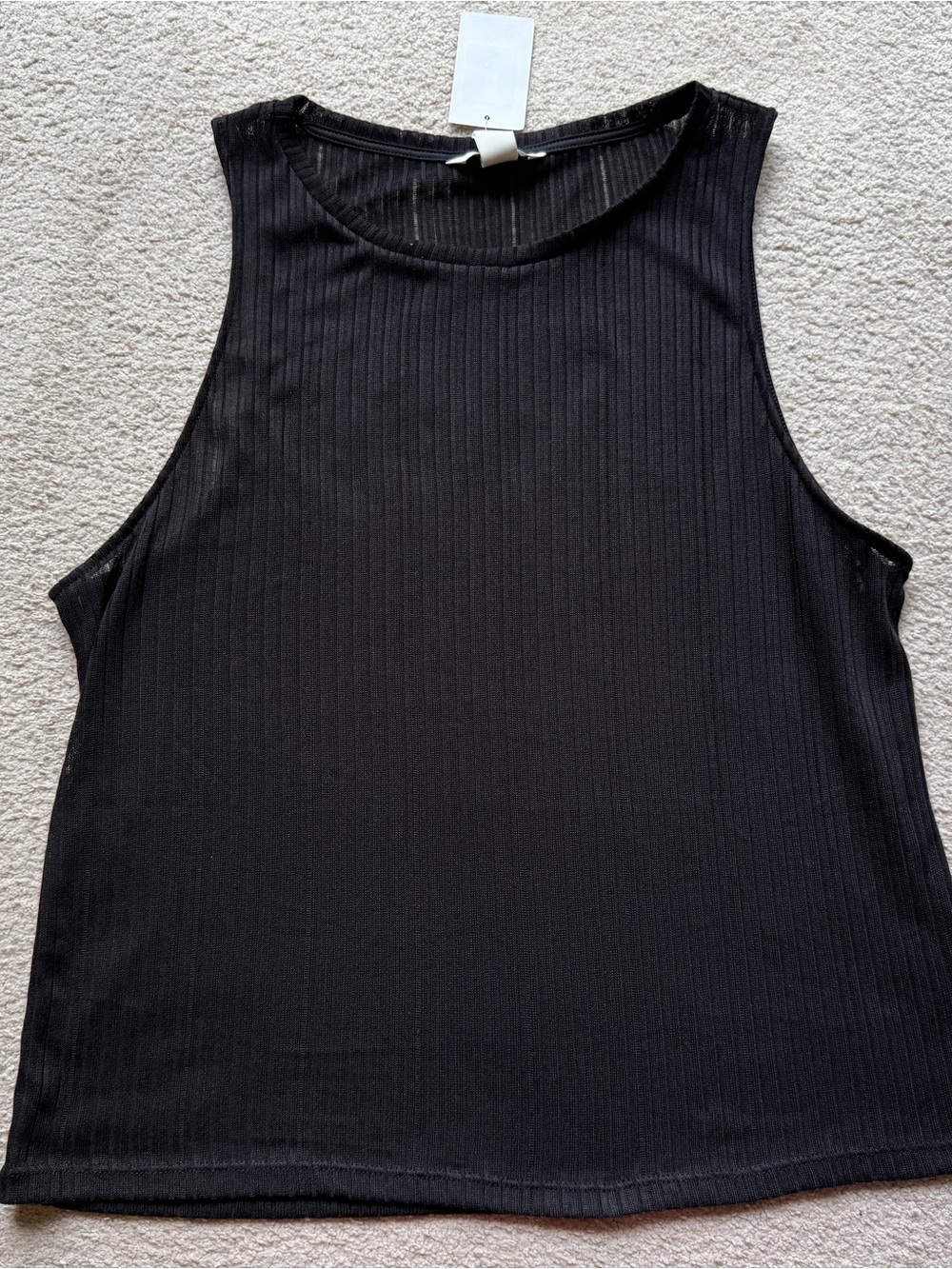 H&M Black Sleeveless Tunic Tank Top Tee Semi-Sheer Crew Neck Large L Women’s New